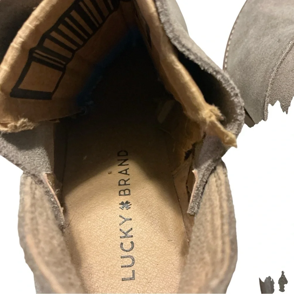 Lucky Brand Fahmida Taupe/Fawn Ankle Suede Booties shoes‎ size 7.5